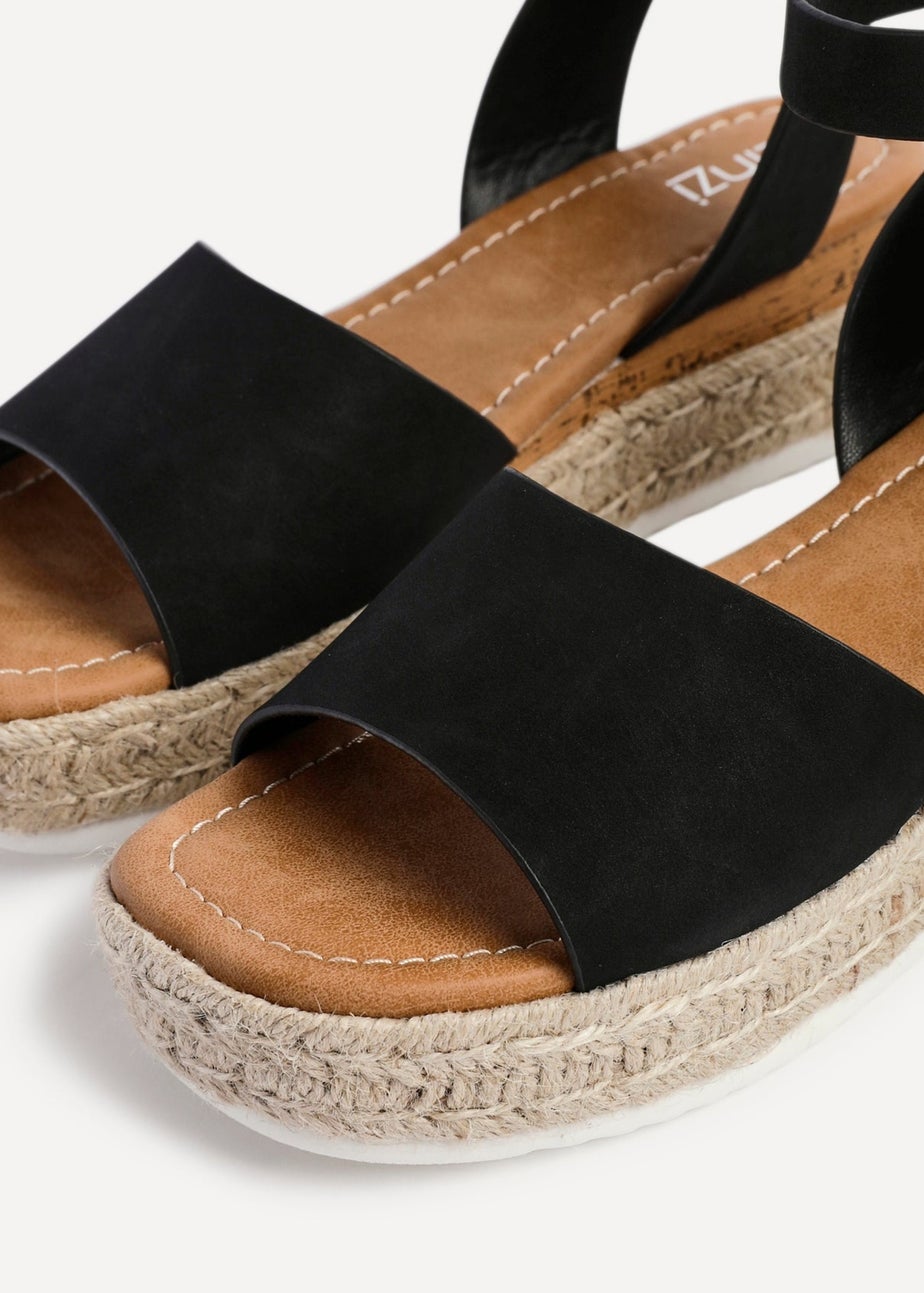 Linzi Paradise Black Nubuck Espadrille Flatform Sandals