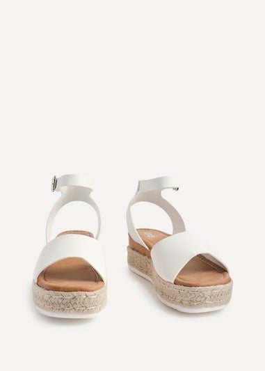 Linzi Paradise White Faux Leather Espadrille Flatform Sandals