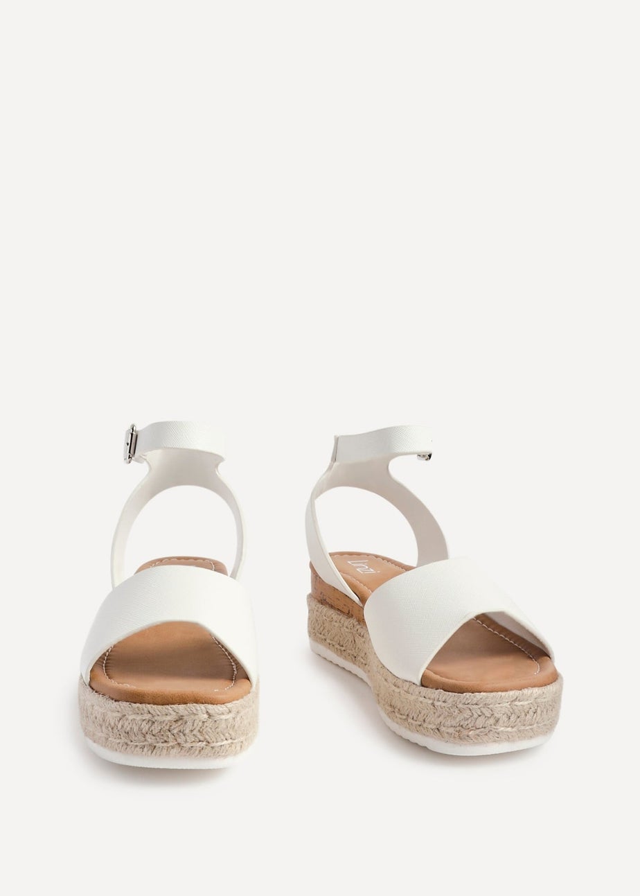 Linzi Paradise White Faux Leather Espadrille Flatform Sandals