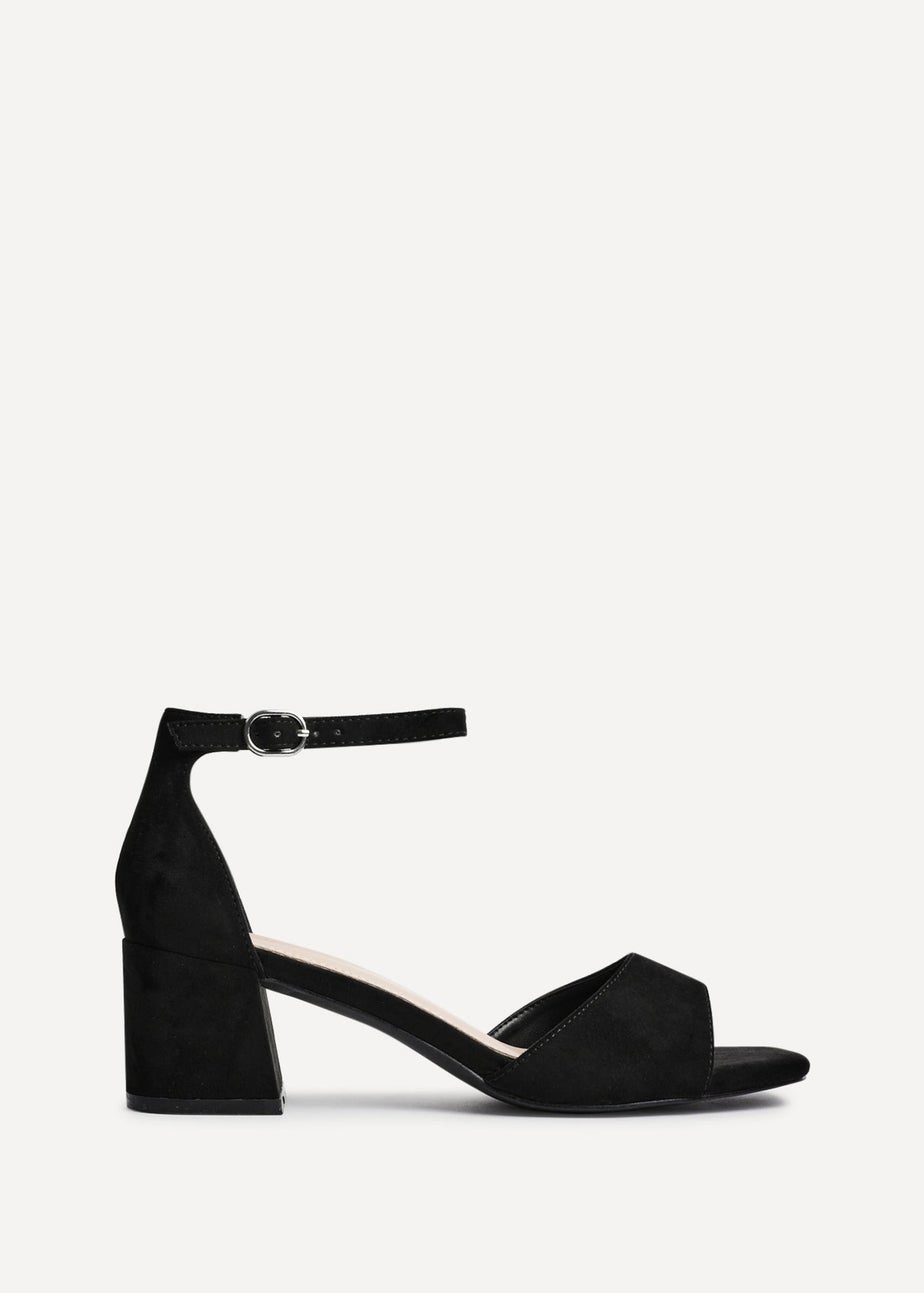 Linzi Maddie Black Faux Suede Closed Back Block Heeled Sandals