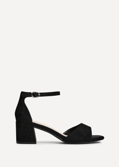 Linzi Maddie Black Faux Suede Closed Back Block Heeled Sandals