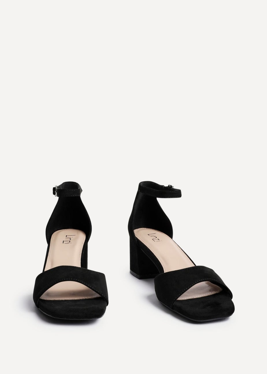 Linzi Maddie Black Faux Suede Closed Back Block Heeled Sandals