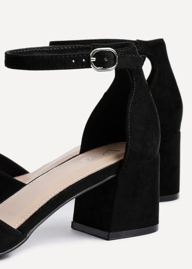 Linzi Maddie Black Faux Suede Closed Back Block Heeled Sandals