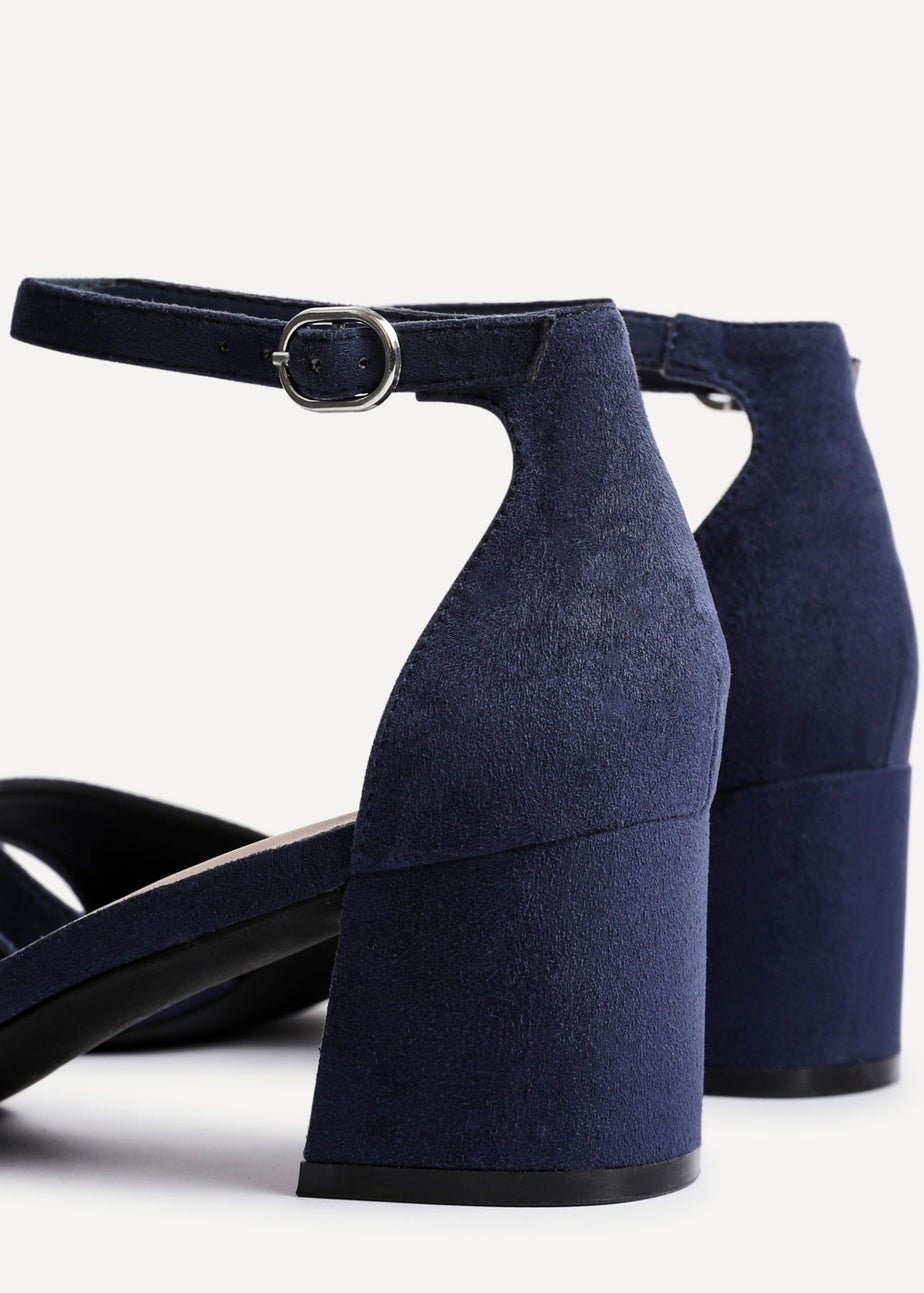 Linzi Maddie Navy Faux Suede Closed Back Block Heeled Sandals