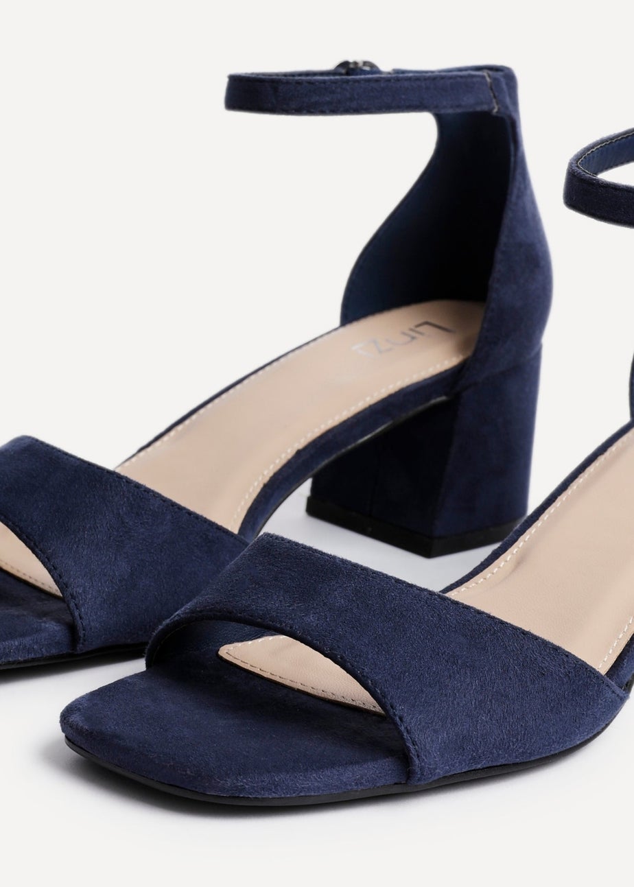 Linzi Maddie Navy Faux Suede Closed Back Block Heeled Sandals