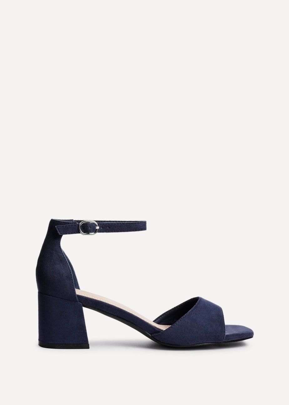 Linzi Maddie Navy Faux Suede Closed Back Block Heeled Sandals