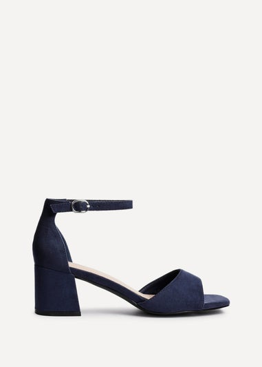 Linzi Maddie Navy Faux Suede Closed Back Block Heeled Sandals