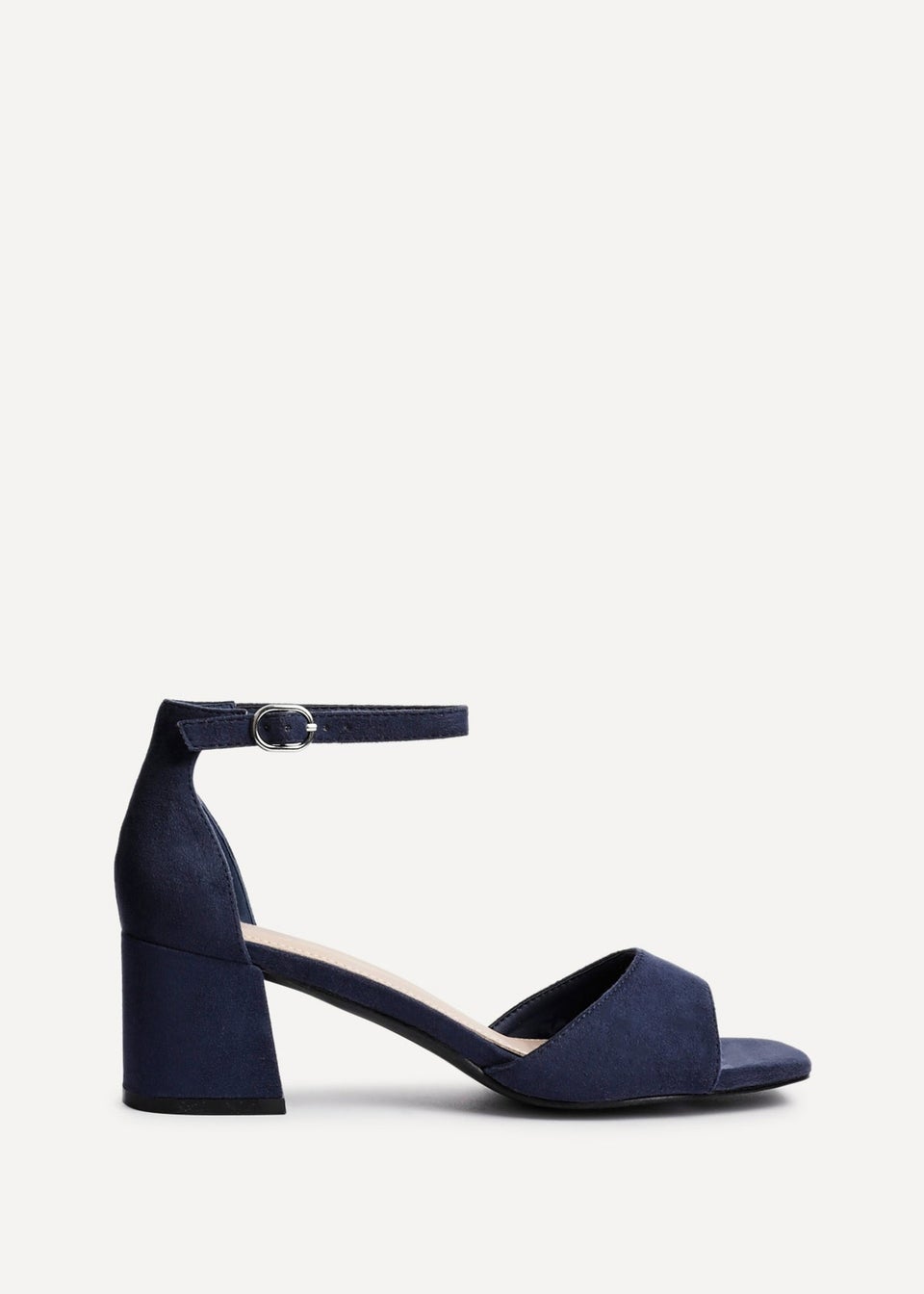 Linzi Maddie Navy Faux Suede Closed Back Block Heeled Sandals