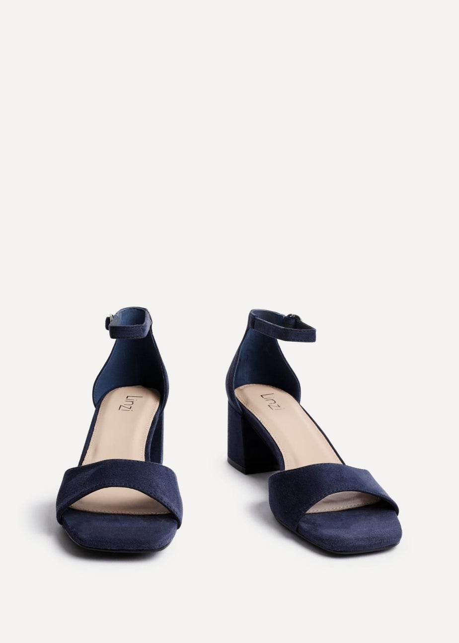 Linzi Maddie Navy Faux Suede Closed Back Block Heeled Sandals