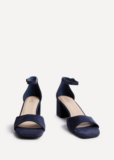 Linzi Maddie Navy Faux Suede Closed Back Block Heeled Sandals