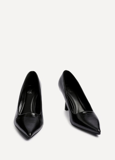 Linzi Kat Black Faux Leather Court Heels