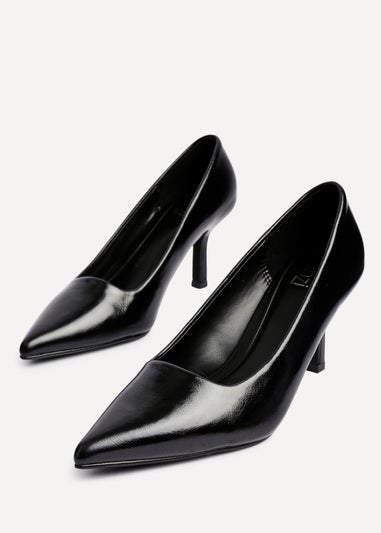 Linzi Kat Black Faux Leather Court Heels