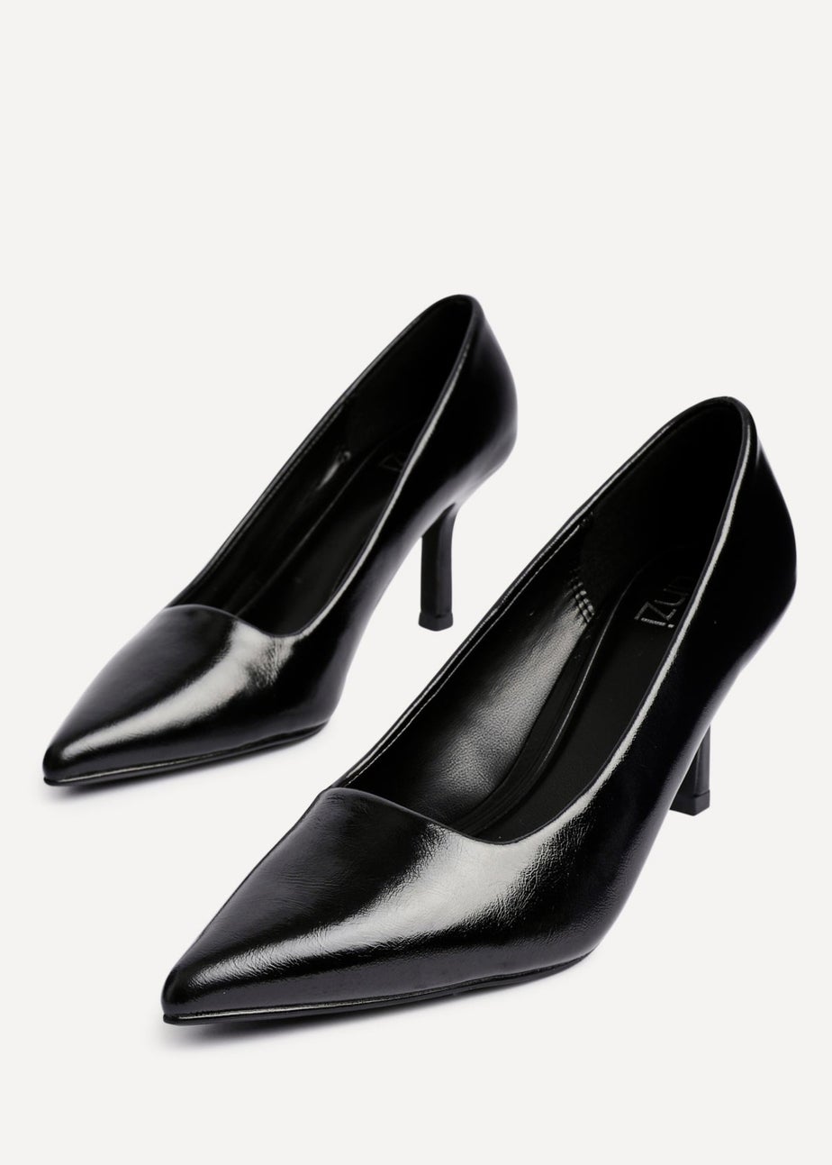Linzi Kat Black Faux Leather Court Heels