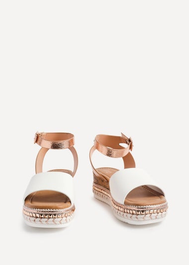 Linzi Venice Pink Faux Leather Embellished Flatform Sandals