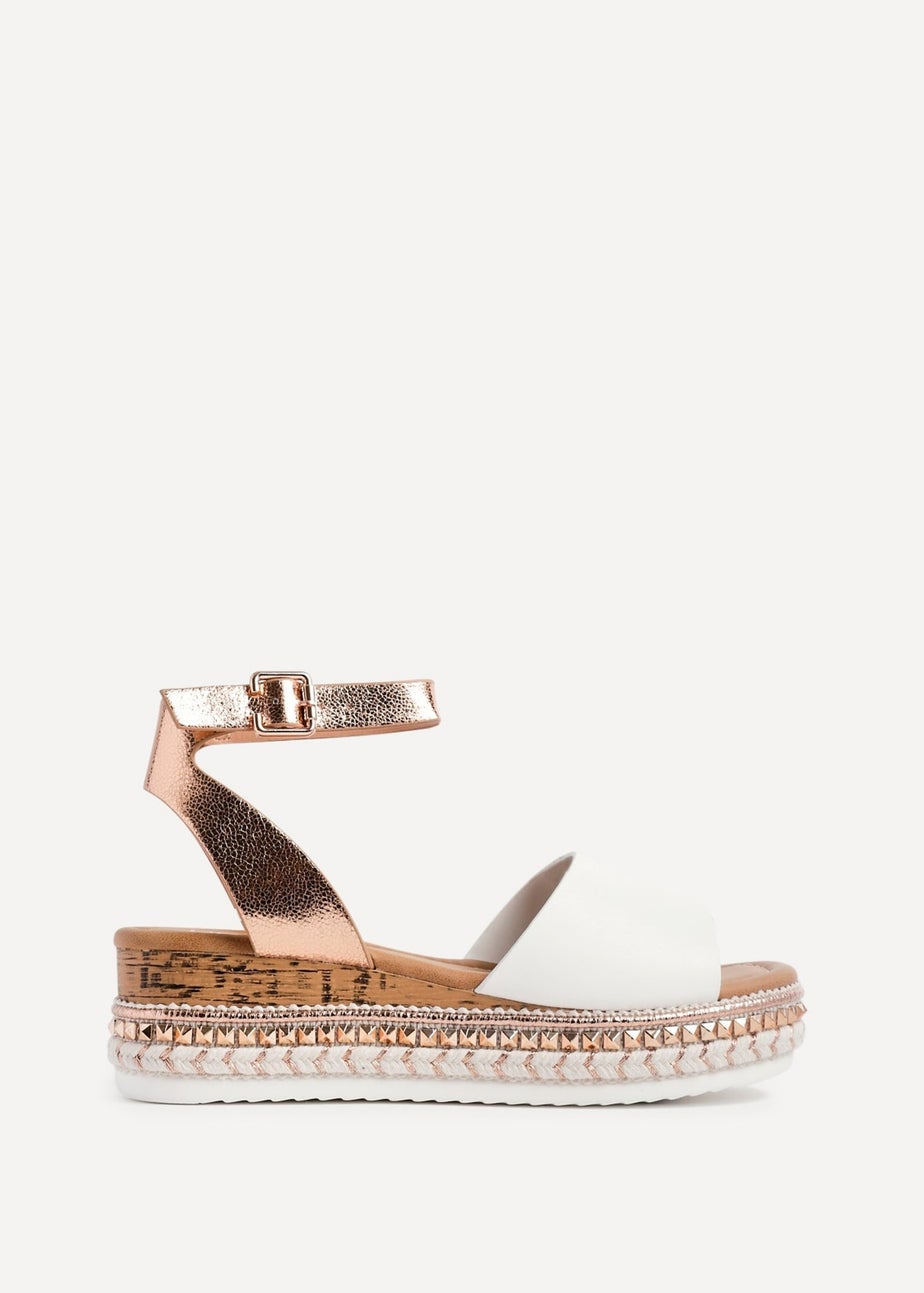 Linzi Venice Pink Faux Leather Embellished Flatform Sandals