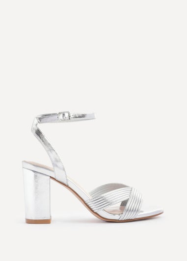 Linzi City Silver Faux Leather Block Heeled Sandal