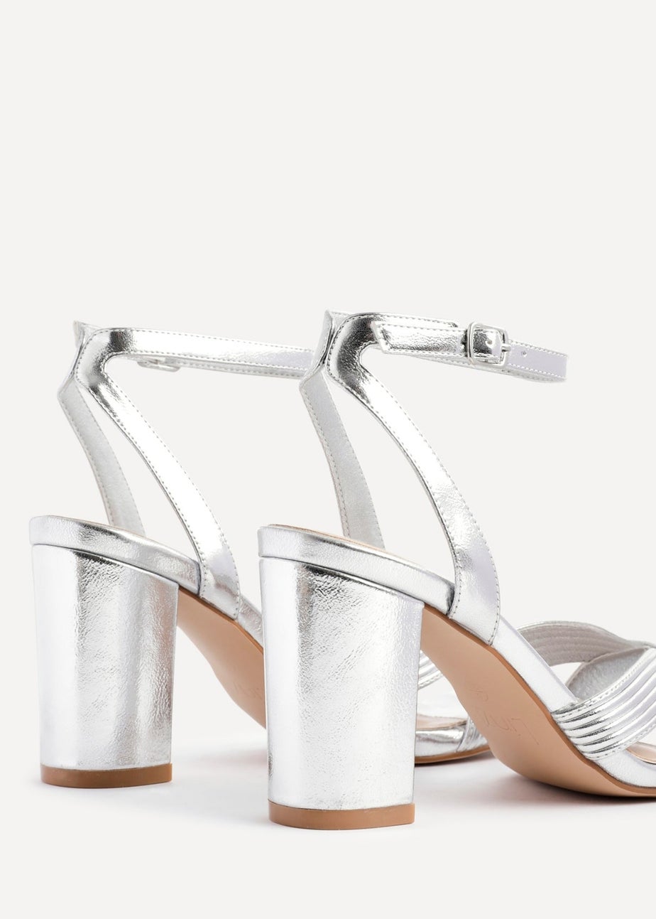 Linzi City Silver Faux Leather Heeled Sandals