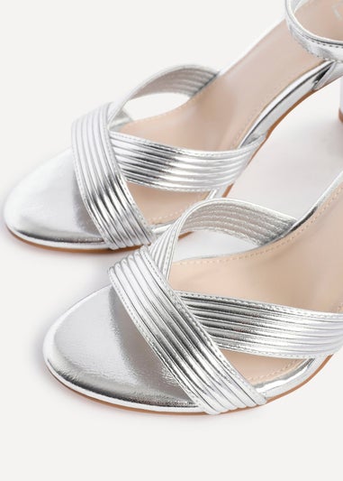 Linzi City Silver Faux Leather Block Heeled Sandal