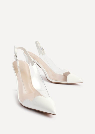 Linzi Nolita White Perspex Patent Mix Slingback Court Heels