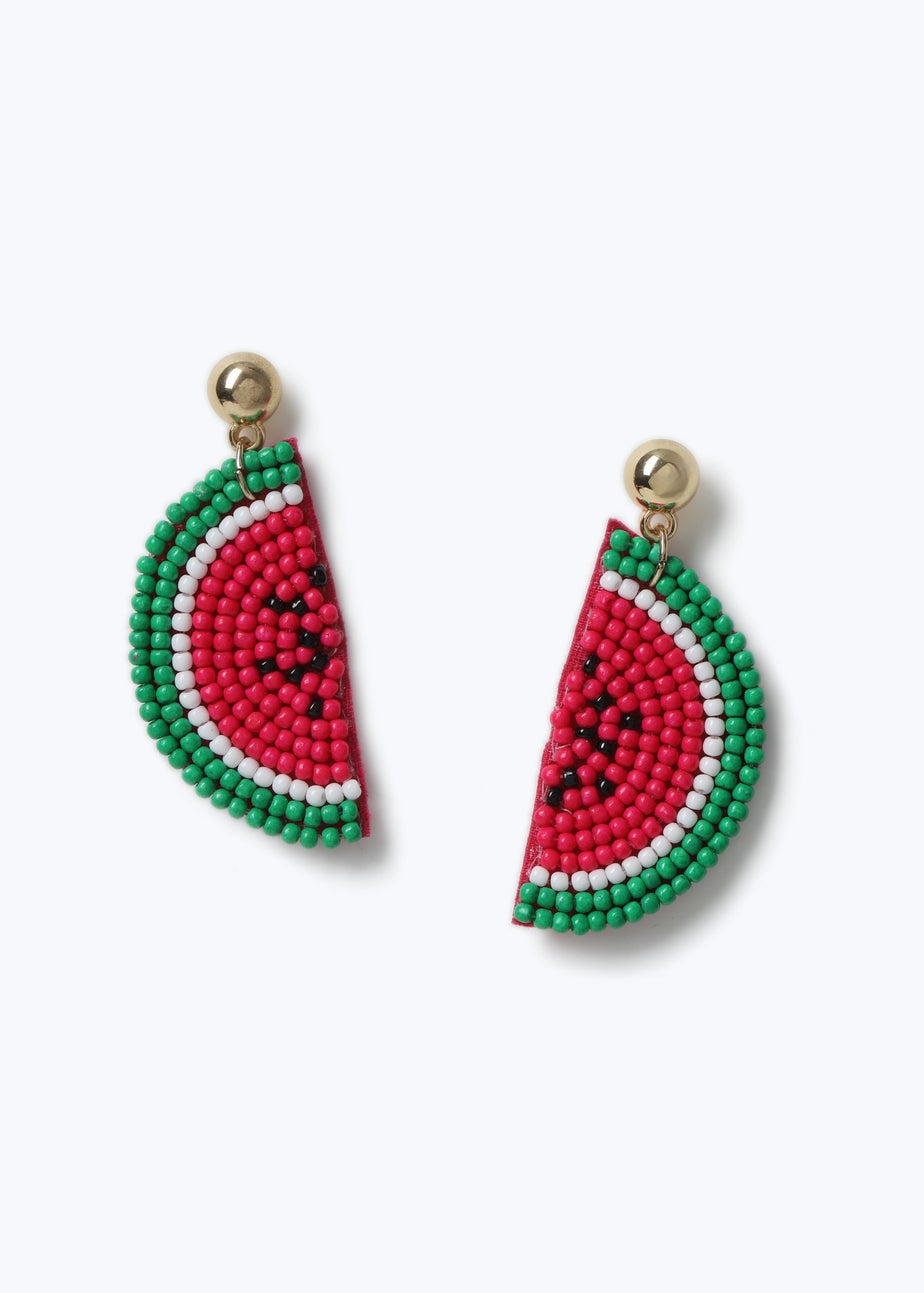 Muse Red Watermelon Seedbead Drop Earrings