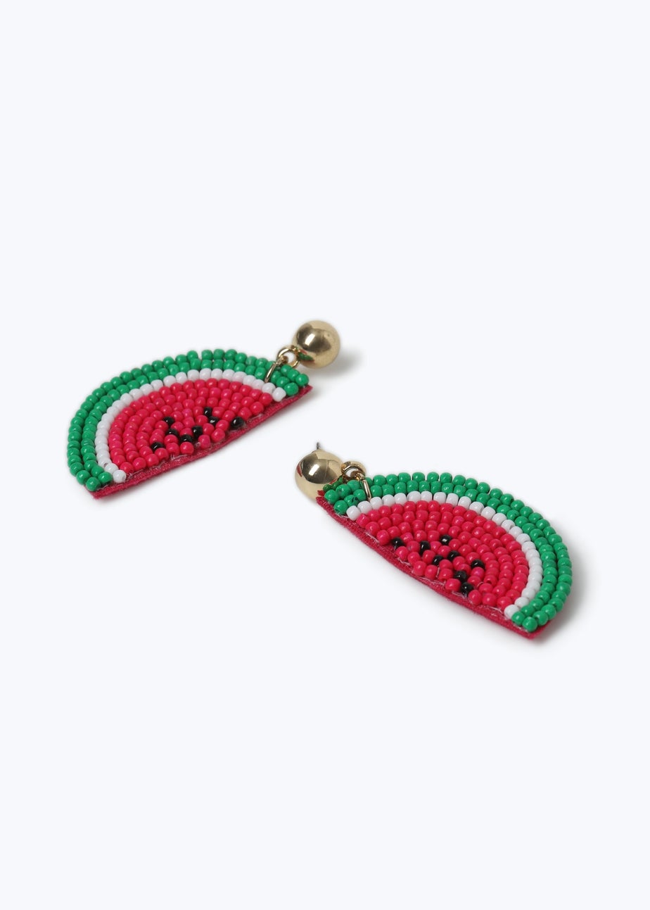 Muse Red Watermelon Seedbead Drop Earrings