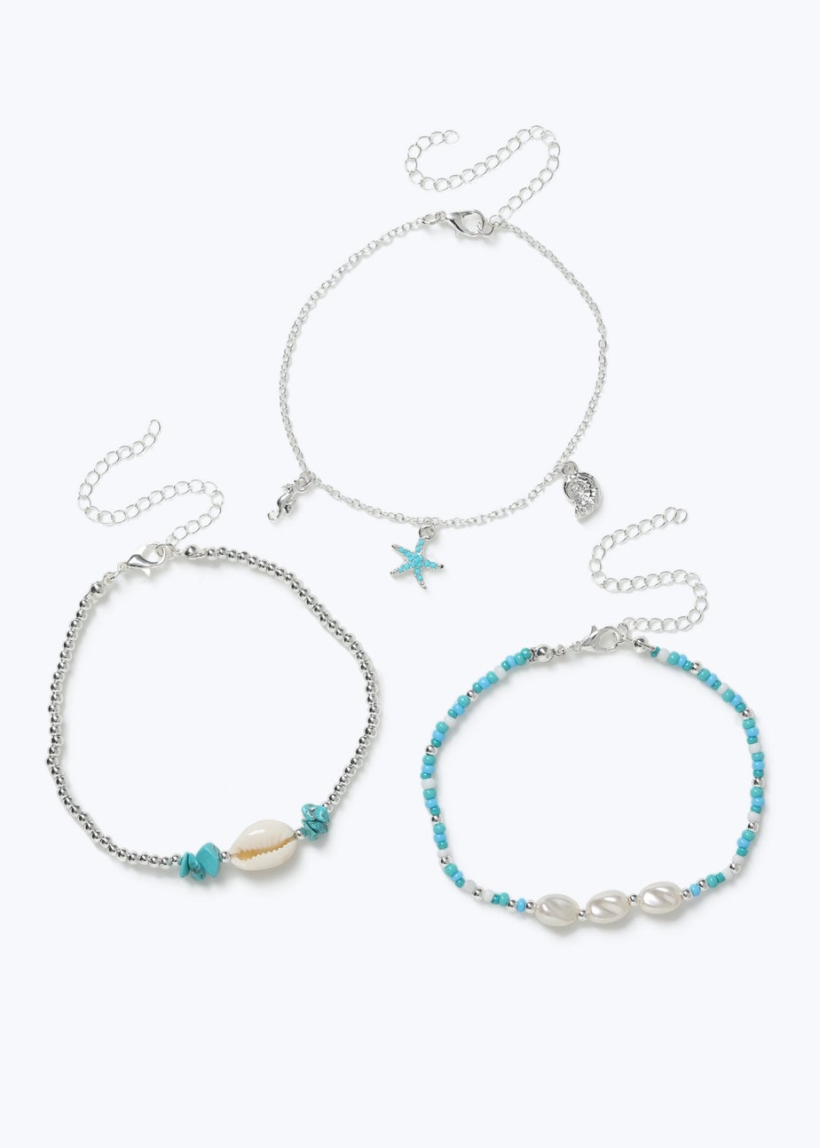 Muse 3 Pack Turquoise Sea Bead Anklets