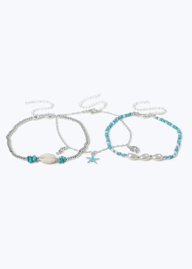 Muse 3 Pack Turquoise Sea Bead Anklets
