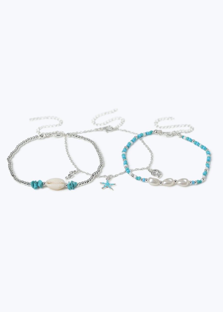 Muse 3 Pack Turquoise Sea Bead Anklets