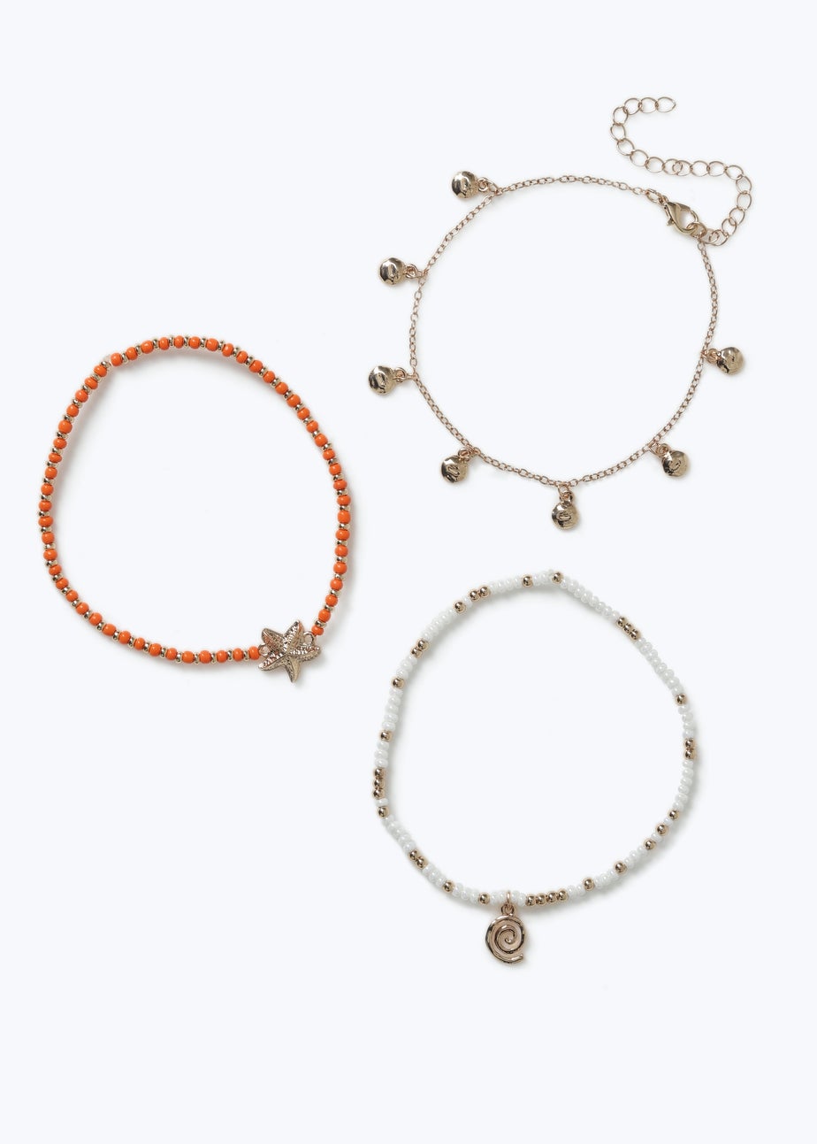 Muse 3 Pack Orange Beach Anklets