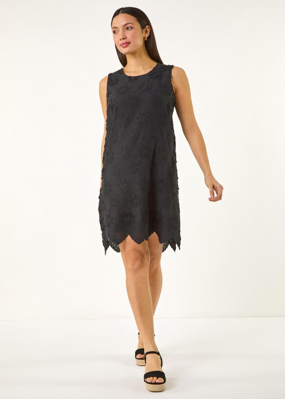 Roman Black Flower Embroidered Shift Dress
