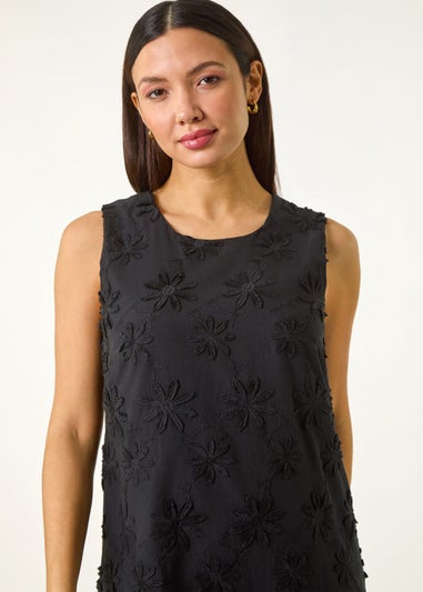 Roman Black Flower Embroidered Shift Dress