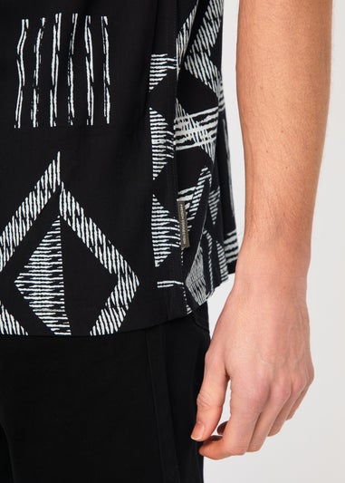 French Connection Black Tribal Print Short Sleeve Shirt