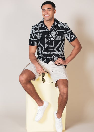 French Connection Black Tribal Print Short Sleeve Shirt