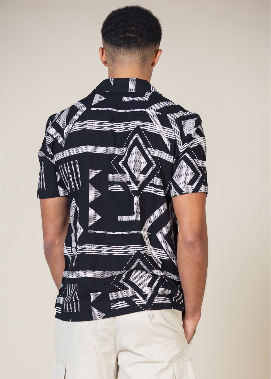 French Connection Black Tribal Print Short Sleeve Shirt
