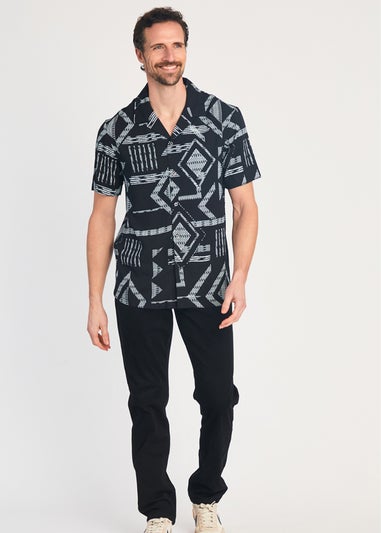 French Connection Black Tribal Print Short Sleeve Shirt