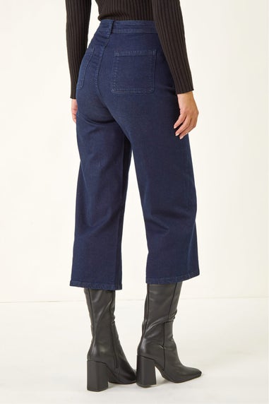 Dusk Indigo Denim Pocket Detail Wide Leg Culotte