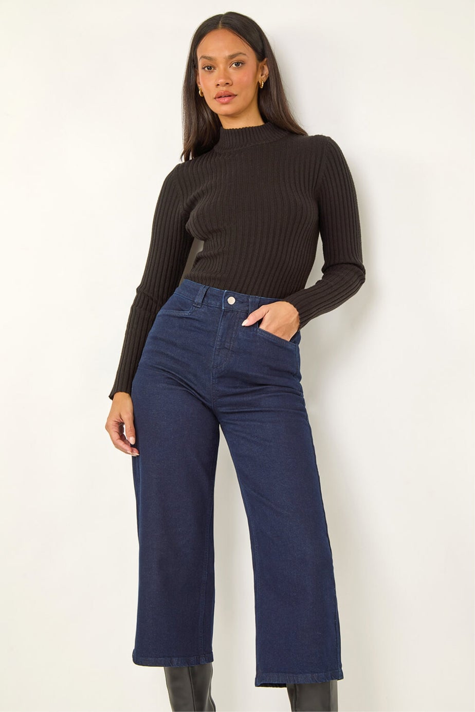 Dusk Indigo Denim Pocket Detail Wide Leg Culotte