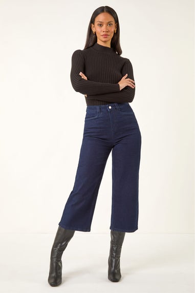 Dusk Indigo Denim Pocket Detail Wide Leg Culotte