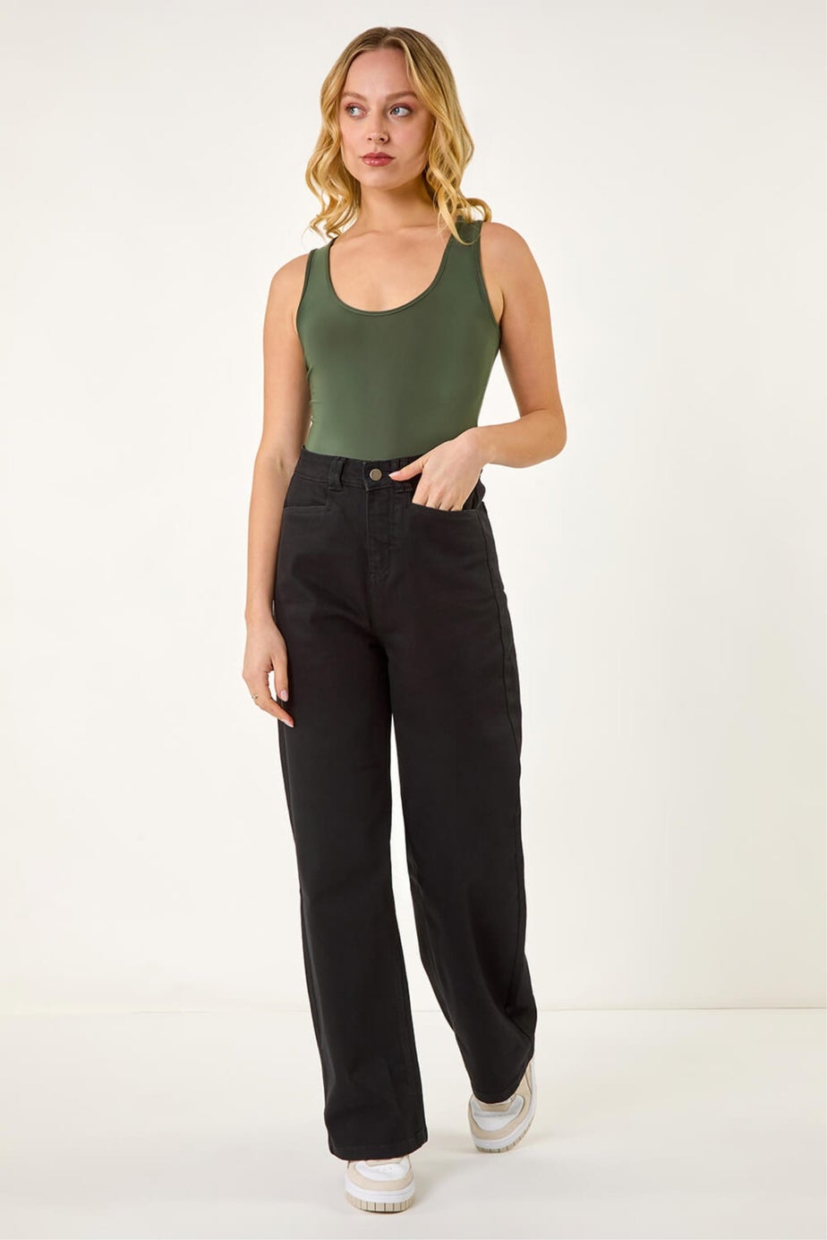 Dusk Black Denim Stretch Wide Leg Jeans
