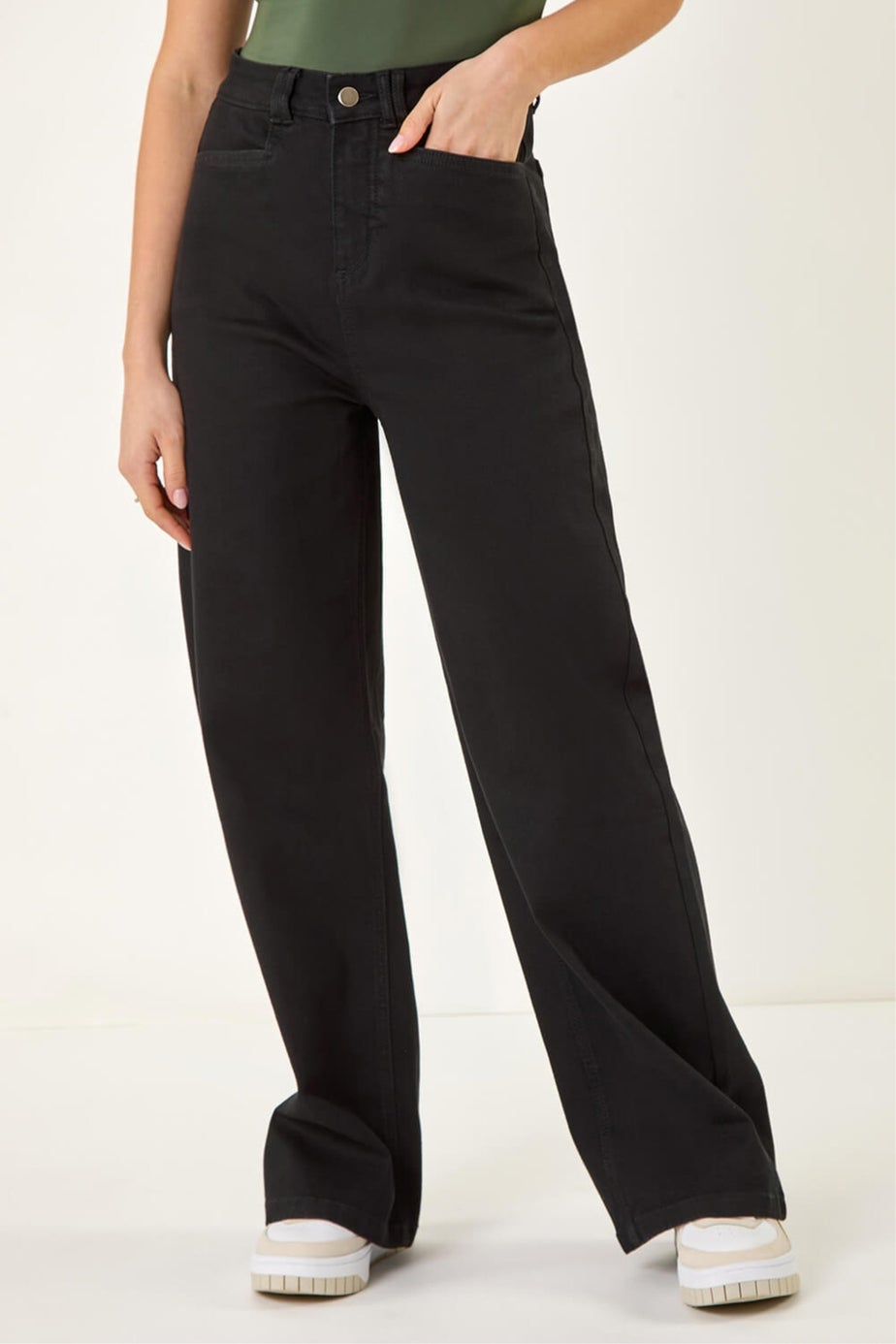 Dusk Black Denim Stretch Wide Leg Jeans