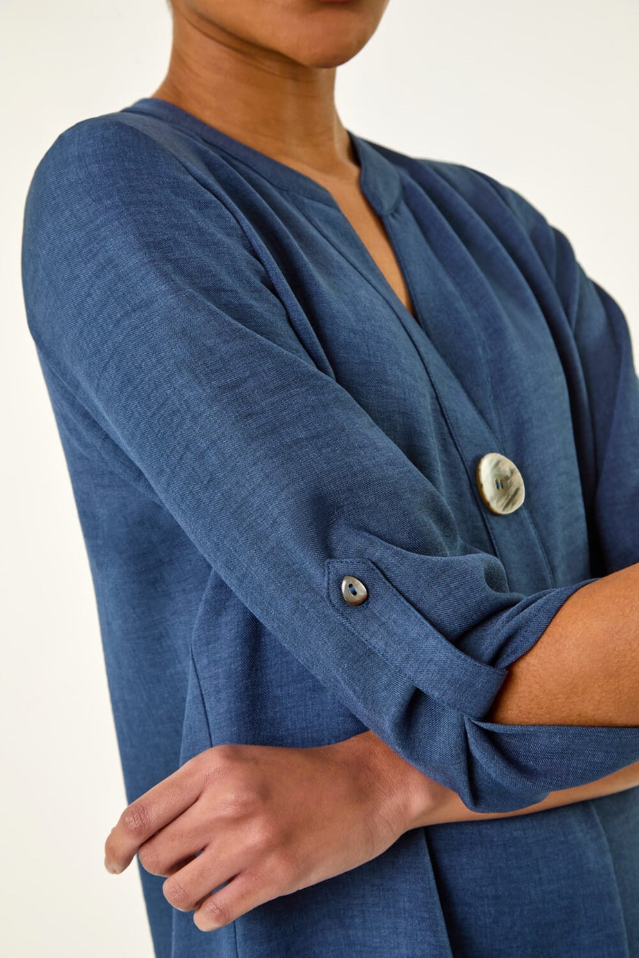 Roman Denim Horn Button Detail Longline Top