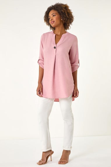 Roman Rose Longline V Neck Button Tunic Top