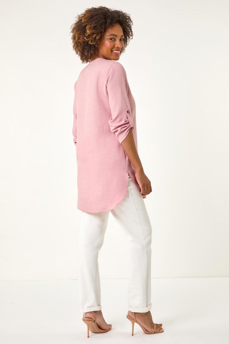 Roman Rose Longline V Neck Button Tunic Top