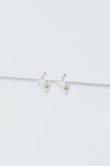 Simply Sterling Silver 925 Pave Heart Huggie Hoop Earrings