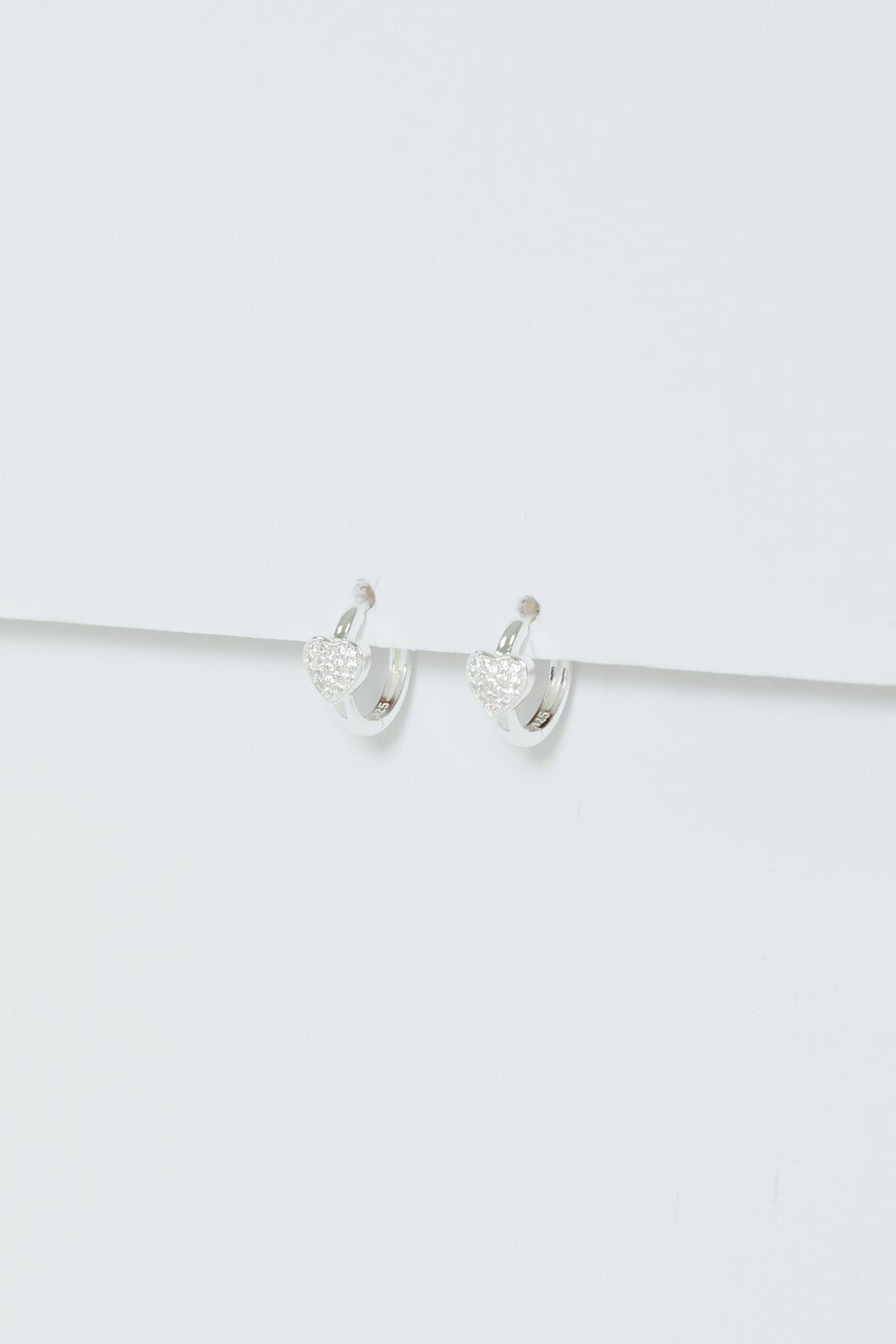 Simply Sterling Silver 925 Pave Heart Huggie Hoop Earrings