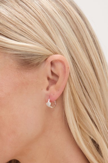 Simply Sterling Silver 925 Pave Heart Huggie Hoop Earrings