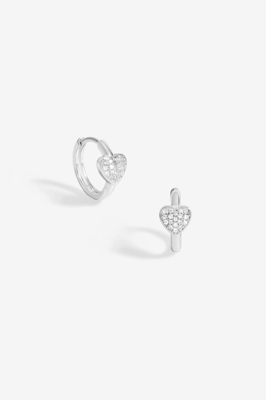 Simply Sterling Silver 925 Pave Heart Huggie Hoop Earrings