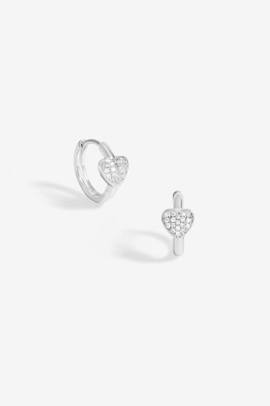 Simply Sterling Silver 925 Pave Heart Huggie Hoop Earrings