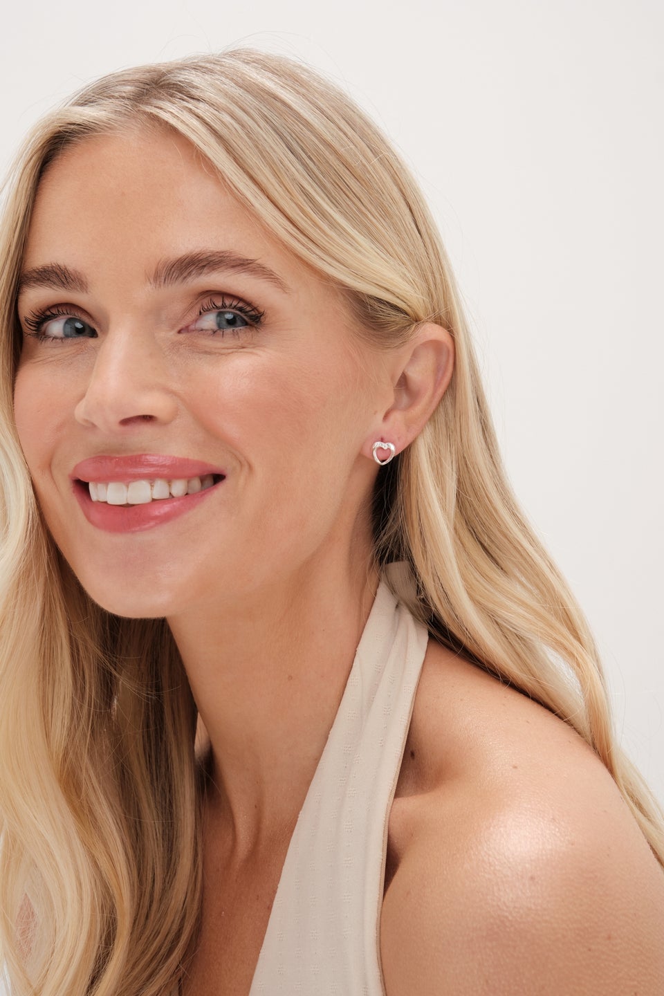 Simply Sterling Silver 925 Polished & Crystal Heart Stud Earrings