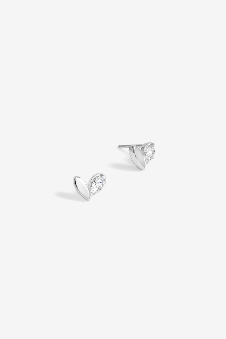 Simply Sterling Silver 925 Polished & Crystal Heart Stud Earrings